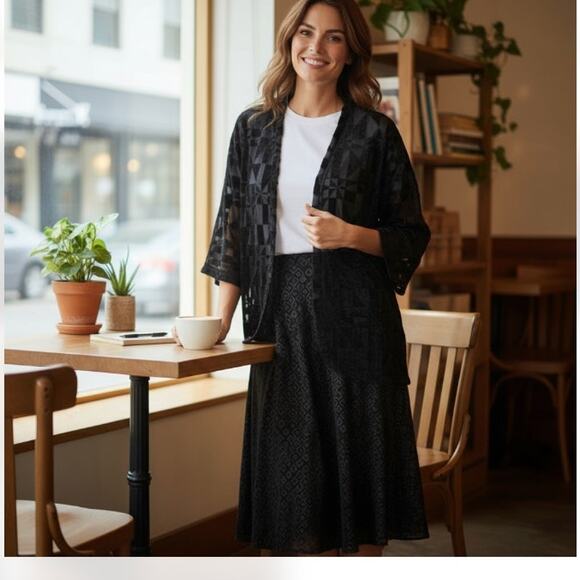 IN Studio Vintage Black Velvet Shrug Kimono Burnout size XL - Picture 9 of 9